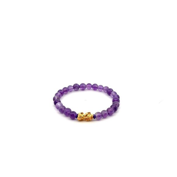 RAFANTHIA Jewelry - 18K Gold Pixiu Piyao Lucky Charm Bracelet Natural Amethyst Gemstone 6mm February